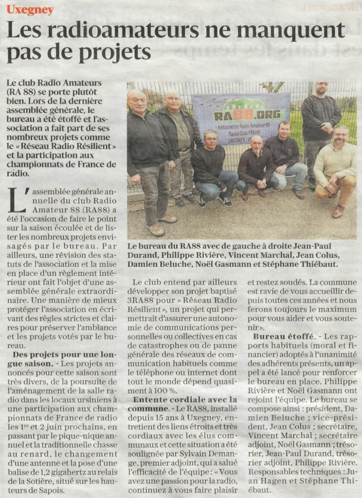 Article Vosges Matin - AG RA88